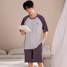 批发新款<b class='q'>男士</b>睡衣宽松休闲大码纯色简约<b class='q'>短袖</b>短裤莫代尔时尚家居服套装