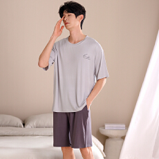 批发新款<b class='q'>男士</b>睡衣宽松休闲大码纯色简约<b class='q'>短袖</b>短裤莫代尔时尚家居服套装