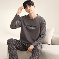 批发卡馨秋季新款男士睡衣套头印花中青年宽松大码长袖长裤家居服