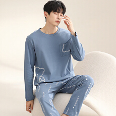 批发卡馨秋季新款男士睡衣套头印花中青年宽松大码长袖长裤家居服