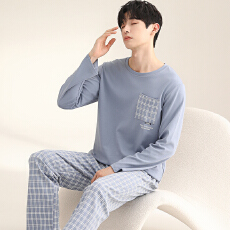 批发卡馨秋季新款男士睡衣套头印花中青年宽松大码长袖长裤家居服