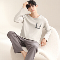 批发秋季新款男士睡衣中青年卡通宽松大码长袖长裤可外穿家居服套装