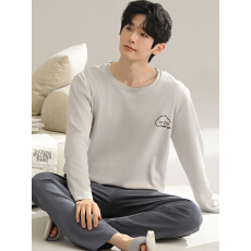 批发秋季新款男士睡衣中青年卡通宽松大码长袖长裤可外穿家居服套装