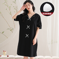 批发夏季新款<b class='q'>睡衣</b>女纯色简约<b class='q'>莫代尔</b>凉感短袖中长款睡裙带胸垫家居服