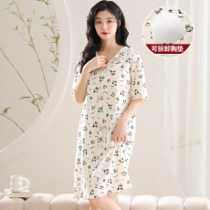 批发夏季<b class='q'>莫代尔</b><b class='q'>睡衣</b>女卡通可爱印花短袖中长款带胸垫可外穿连衣睡裙