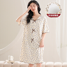 批发夏季<b class='q'>莫代尔</b><b class='q'>睡衣</b>女卡通可爱印花短袖中长款带胸垫可外穿连衣睡裙