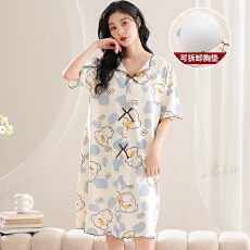 批发夏季<b class='q'>莫代尔</b><b class='q'>睡衣</b>女卡通可爱印花短袖中长款带胸垫可外穿连衣睡裙