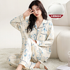 批发卡馨 秋冬季新款纯棉睡衣女开衫翻领宽松大码套装M-3XL