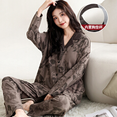 批发卡馨 秋冬季新款纯棉睡衣女开衫翻领宽松大码套装M-3XL