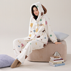 批发卡馨 <b class='q'>珊瑚</b><b class='q'>绒</b><b class='q'>睡衣</b>女秋冬季加厚连帽时尚卡通家居服套装M-2XL 330克