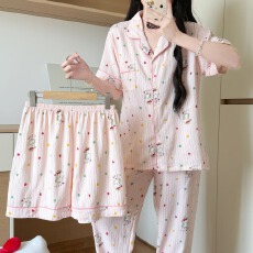 批发卡馨 夏季新款<b class='q'>睡衣</b>女云朵棉三件套印花卡通时尚直播爆款家居服