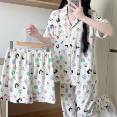 批发卡馨 夏季新款<b class='q'>睡衣</b>女云朵棉三件套印花卡通时尚直播爆款家居服