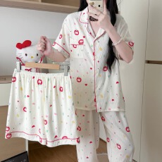 批发卡馨 夏季新款<b class='q'>睡衣</b>女云朵棉<b class='q'>三件套</b>印花卡通时尚直播爆款家居服