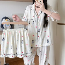 批发卡馨 夏季新款<b class='q'>睡衣</b>女云朵棉<b class='q'>三件套</b>印花卡通时尚直播爆款家居服