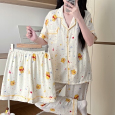 批发卡馨 夏季新款<b class='q'>睡衣</b>女云朵棉<b class='q'>三件套</b>印花卡通时尚直播爆款家居服