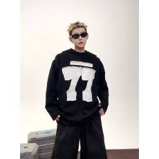 批发【纯棉+原版做法】美式贴布绣77号长袖宽松<b class='q'>T</b><b class='q'>恤</b>男女情侣款ins上衣