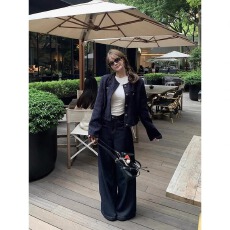 批发源头工厂来版定制—藏蓝色气质小香风单排扣外套高级感宽松上衣女