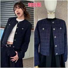 批发源头工厂来版定制—【实拍】藏蓝色气质小香风单排扣外套上衣女
