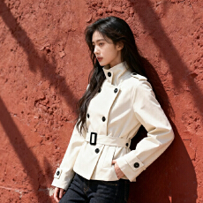 批发慵懒气质高级感短款<b class='q'>风衣</b>外套女年秋季<b class='q'>新款</b>英伦风立领收腰上衣