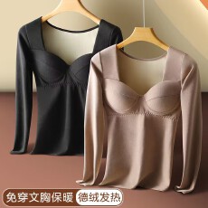 批发德绒保暖内衣女一体式加绒加厚保暖衣女套装低领德绒打底衫女秋衣