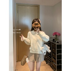 批发2025日系甜美娃娃领<b class='q'>蕾丝</b>花边秋冬软糯舒适百搭套头针织衫