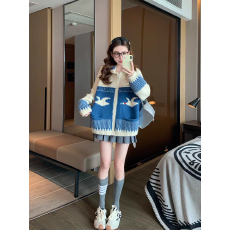 批发韩国原版材质拉加<b class='q'>马海毛</b>秋冬新款复古减龄提花软糯长袖针织<b class='q'>开衫</b>