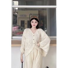 批发新品2025年春秋季新款洋气v领钩花镂空开衫女<b class='q'>蕾丝</b><b class='q'>罩衫</b>长袖韩版