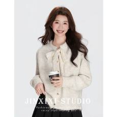 批发法式蕾丝系带毛衣针织开衫上衣