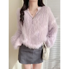 批发软糯水貂绒毛衣女<b class='q'>秋</b>冬外穿慵懒风中长款针织开衫上衣女设计感小众