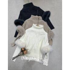 批发中式上衣女款2025新款爆款轻奢高级感减龄袖子带毛真两件毛衣套装