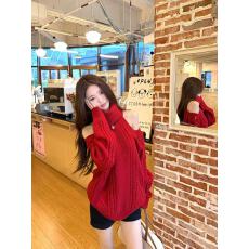 批发高领露肩麻花加厚长袖毛衣<b class='q'>宽松</b>显瘦<b class='q'>针织衫</b>上衣