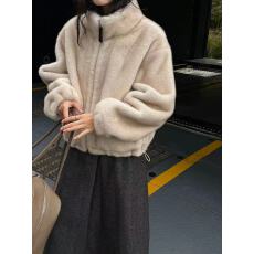 批发韩系氛围感立领仿水貂毛<b class='q'>外套</b>新款环保毛绒皮草