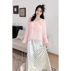 批发2026渐变色立体花朵毛衣女秋冬加厚仿水<b class='q'>貂绒</b>软糯针织衫宽松百搭