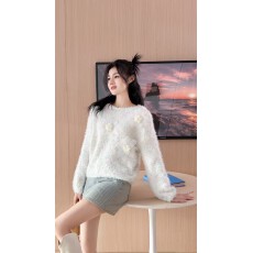 批发韩系慵懒风立体花朵针织衫上衣女秋冬季仿水<b class='q'>貂绒</b>别致绝美软糯毛衣
