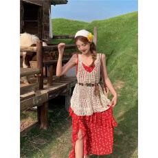 批发波西米亚风夏季海边度假<b class='q'>镂空</b>罩<b class='q'>衫</b>两件套