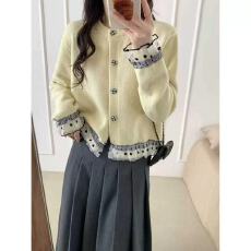 批发<b class='q'>蕾丝</b>花边设计感开衫毛衣外套女外搭小众针织上衣