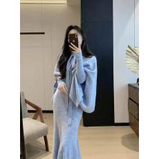 批发新款<b class='q'>长袖</b>绑带披肩<b class='q'>长袖</b>针织连衣裙<b class='q'>两件套</b>潮