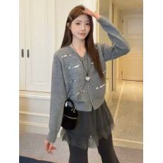 批发小香风V领亮片针织<b class='q'>开衫</b>显瘦百搭毛衣外套上衣