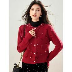 批发花边领钉珠烫钻针织开衫女新款春秋外搭<b class='q'>短款</b>软糯<b class='q'>毛衣</b>外套