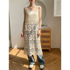 批发波西米亚<b class='q'>镂空</b>钩花背心连衣裙女夏季无袖坎肩叠穿<b class='q'>罩衫</b>外搭中长款薄