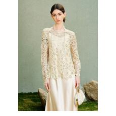 批发蕾丝<b class='q'>罩衫</b>春季新款珠片高闪花型浪漫<b class='q'>镂空</b><b class='q'>针织</b>圆领女