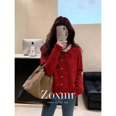 批发冬季新品<b class='q'>韩版</b>宽松显瘦羊毛小香风针织开衫外套重工钉珠设计女