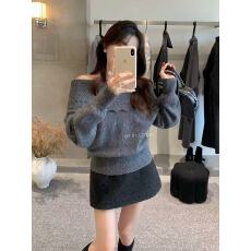 批发法式一字肩亮片套头打底毛衣修身露肩内搭针织衫上衣