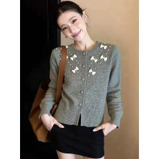 批发韩系时尚慵懒重工钉珠蝴蝶结针织开衫女