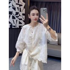 批发文艺<b class='q'>森系</b>多色棉麻刺绣花边<b class='q'>衬衫</b> 夏季轻薄单排扣V领显瘦<b class='q'>衬衫</b>外套女