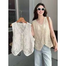 批发刺绣钩花V领马甲背心<b class='q'>夏季</b>洋气质外搭<b class='q'>开衫</b>薄罩衫