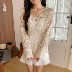 批发镂空长袖防晒针织衫t恤女薄款波西米亚上衣外搭罩衫