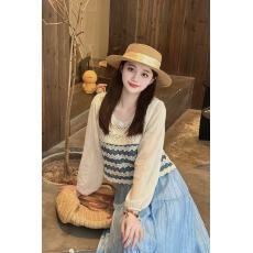 批发设计感小众钩花镂空刺绣拼接雪纺长袖衬衫女小个子短款上衣