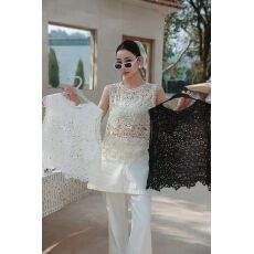 批发钩花镂空针织<b class='q'>马甲</b>背心女春夏外穿度假风无袖坎肩百搭罩衫短款上衣