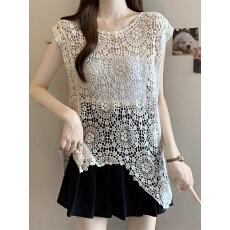 批发钩花镂空针织马甲背心女夏季新款<b class='q'>韩版</b>吊带裙子外搭无袖坎肩罩衫潮
